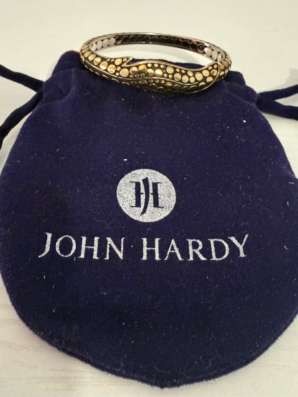 John Hardy Gold Dot-Textured Hinged Bangle